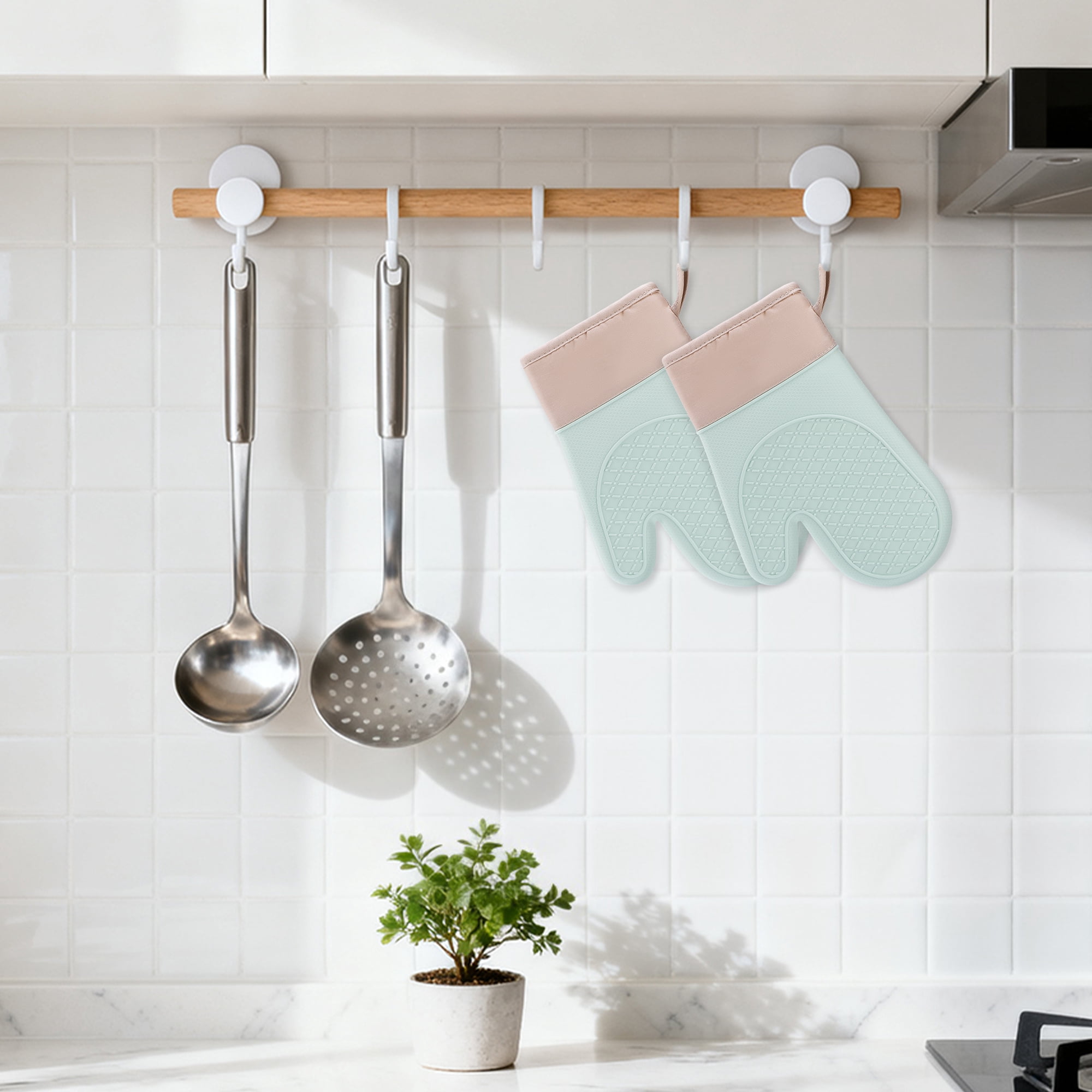 Unique Bargains Pot Holders Heat Resistant Kitchen Gloves Green 10.9x7.1inch