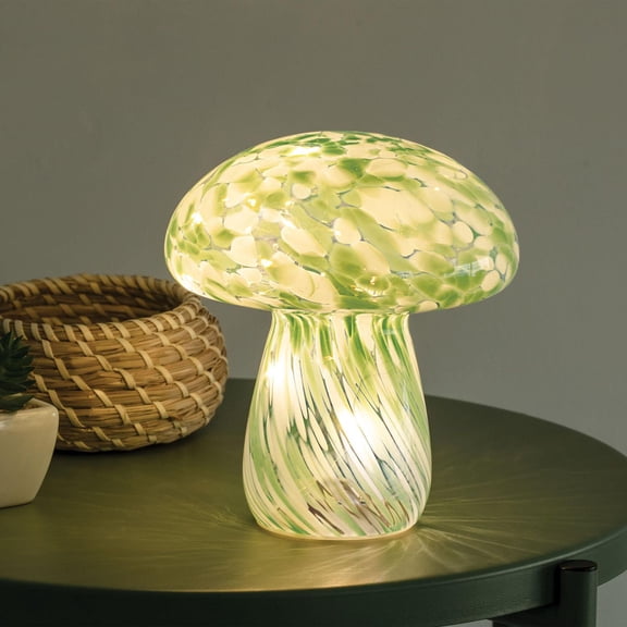 Merkury Innovations 7.9 inch Height Green Confetti Glass Mushroom Lamp