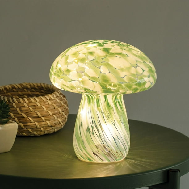 Merkury Innovations 7.9 inch Height Green Confetti Glass Mushroom