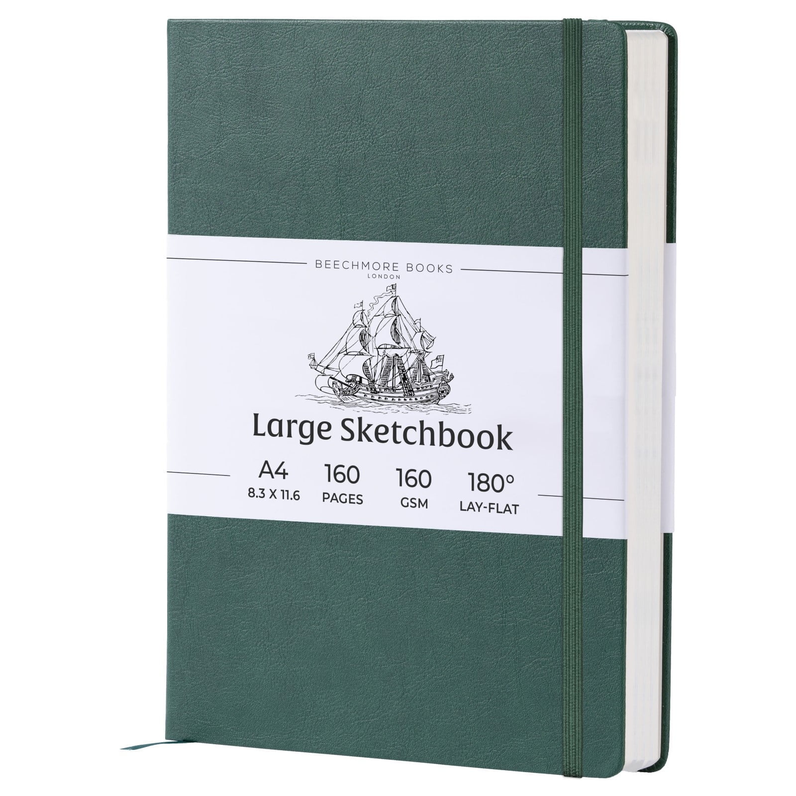 Beechmore Books A4 Sketchbook – 8.5x11" Premium Vegan Leather Bound Large Sketch Book Hardcover With 156 Thick 160gsm Perforated Ivory Pages, Blank Sketch Pad, Gift Boxed, Back Pocket Ribbon Bookmark