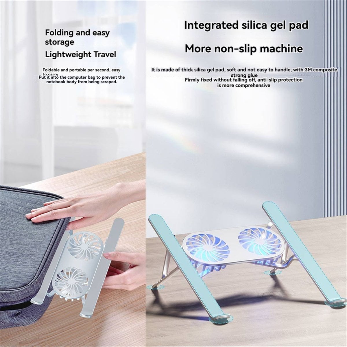 Foldable Laptop Stand with Cooling Fan, Cooler Pad for Tablet - Enhanced Cooling Support and Portable Design D Silver