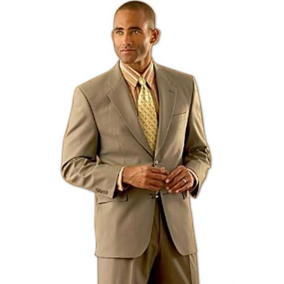 Coffee Tan ~ Beige/ Men's 2 Button Super Wool Double Side Vent 2 Piece Suits - Two Piece Business Suits