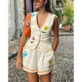 thumbnail image 3 of -Conjunto de chaleco y pantalón corto con bordado de flores para mujer, traje sin mangas con cuello de pico y botones, moda de verano, 2024, 3 of 5