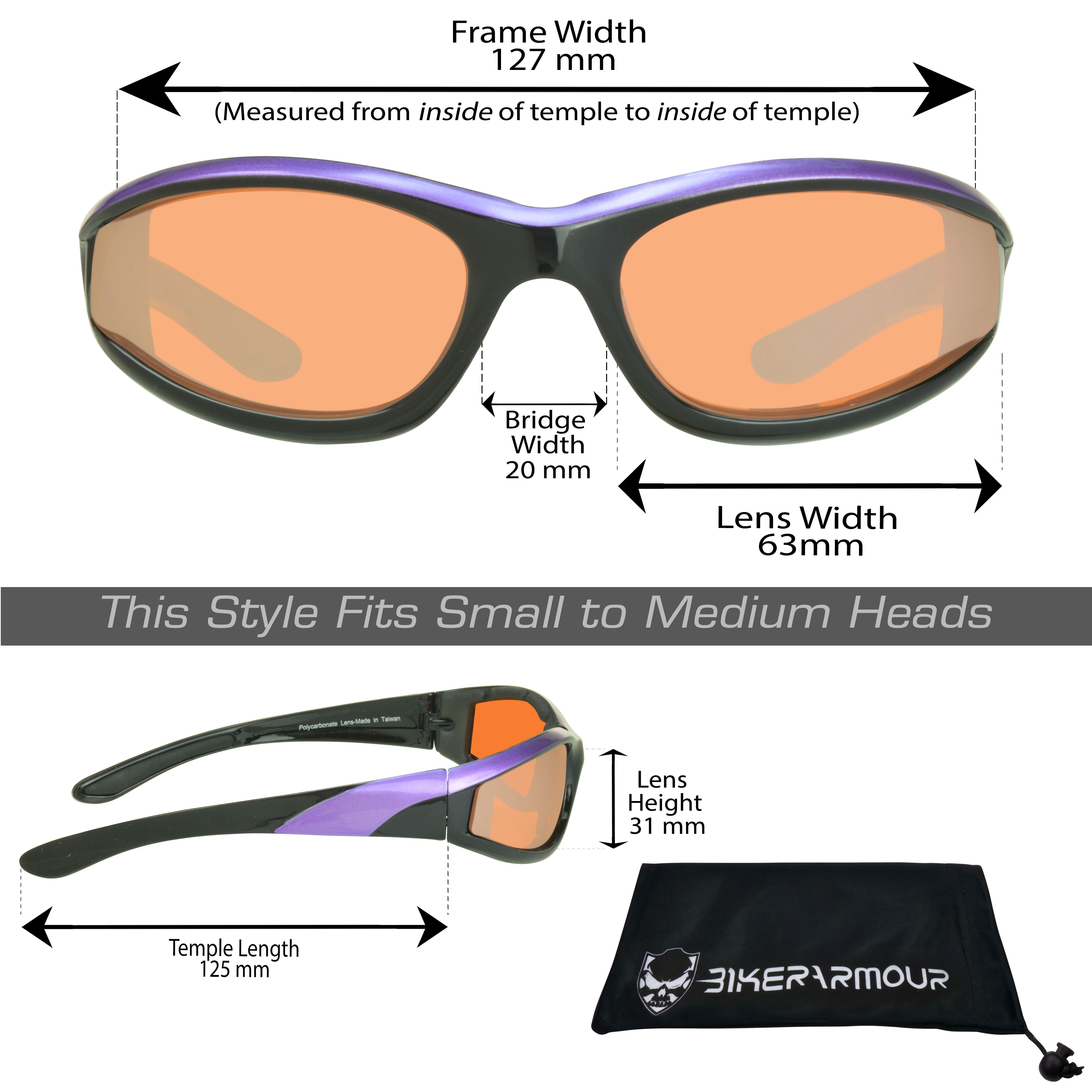 Bikershades Motorcycle Biker Day Night Safety Glasses Purple Women HD & Clear