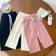 thumbnail image 4 of HBFAGFB Girl's Pant Ribbed Drawstring Straight Leg Trousers Casual Comfortable Sweatpant Beige Size 150, 4 of 4