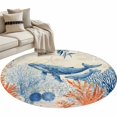 thumbnail image 2 of Ocean Whale Round Living Room Rugs 4 ft, Orange Blue Summer Sea Animal Corals Starfish Retro Washable Area Rug with Non-Slip Sturdy Edge Binding Round Carpet for Entryway Kitchen Bedroom Bathroom, 2 of 9