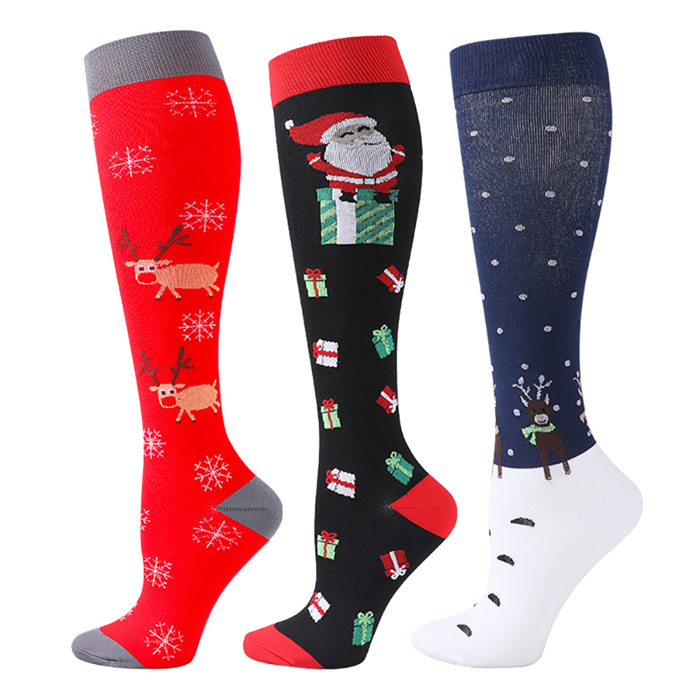 YJ.GWL Christmas Compression Socks for Women & Men 3 Pairs Knee High
