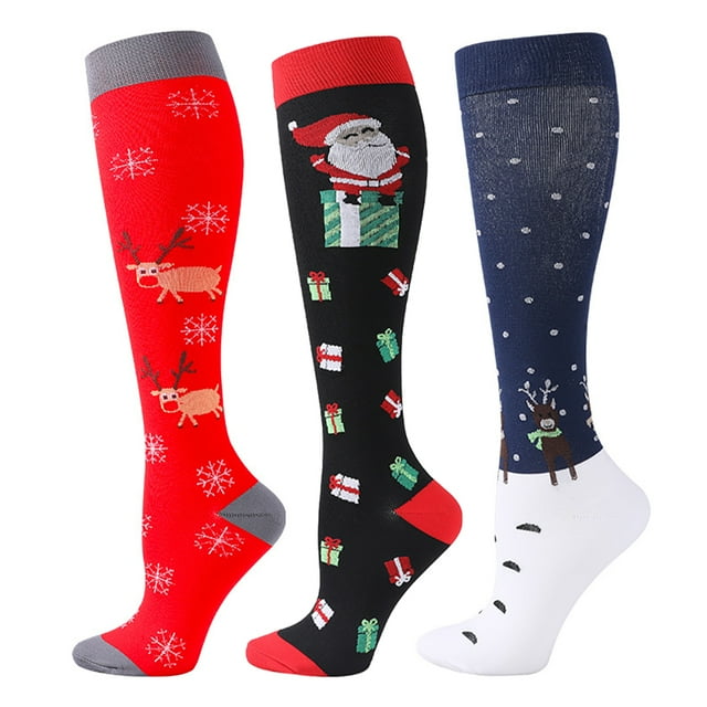 YJ.GWL Christmas Compression Socks for Women & Men 3 Pairs Knee High