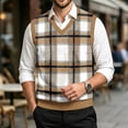 thumbnail image 3 of Dwellite Mens Plaid Sweater Vest Casual Sleeveless Knit Pullover V Neck Business Office Fall Winter Sweaters Khaki 5XL, 3 of 7