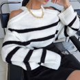 thumbnail image 4 of Pullover Knit Sweaters for Women Loose Fit Striped Long Sleeve Casual Fall Fashion Tops Sex-Y Cold Shoulder White One size, 4 of 9