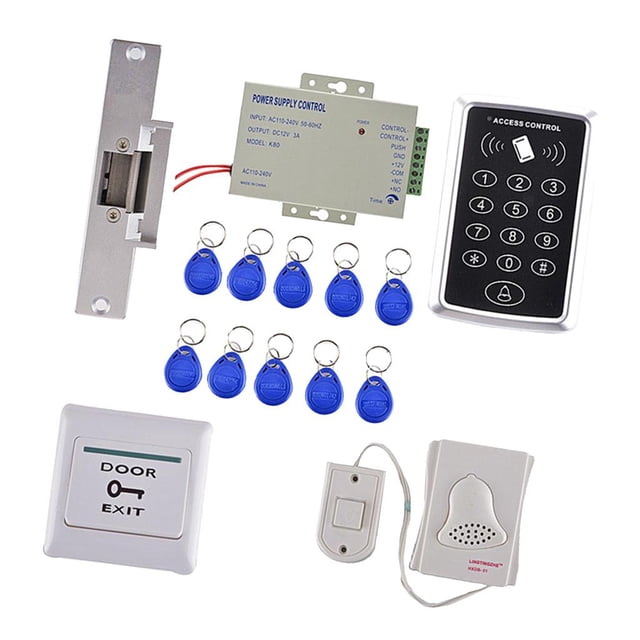 de Sistema de Control Controlador Contraseña con Cerradura Magnética Eléctrica + Interruptor + DC12V Fuente de Alimentación + 10 Tarjeta 125KHz CUTICAT Kit de control de acceso a la puerta