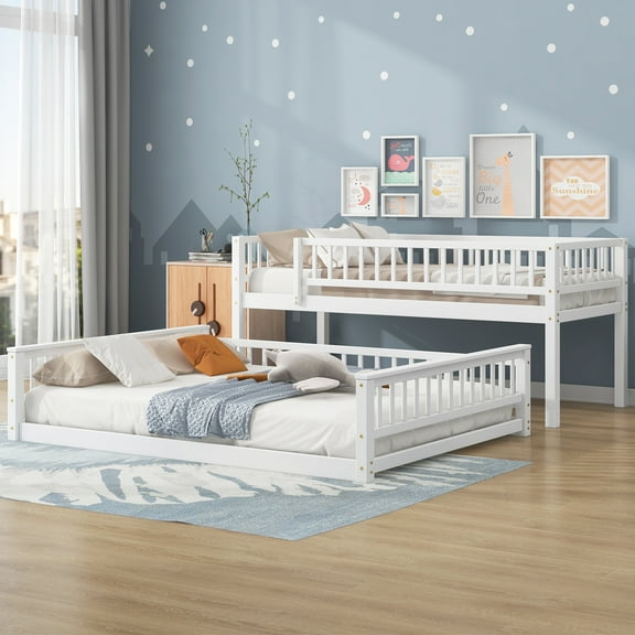 MAYEERTY Twin XL over Queen Bunk Bed with Ladder and Guardrails, White