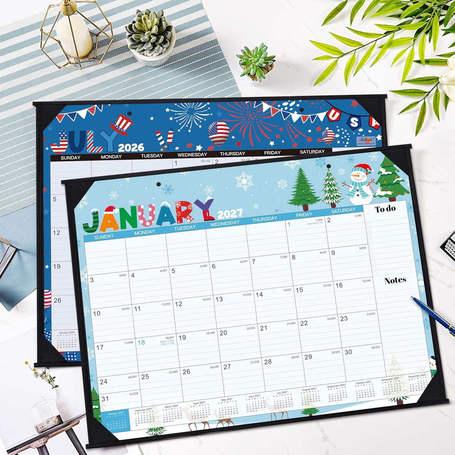 2026-2027 Desk Calendar - Large Desk Calendar 2026-2027, Jul.2026 - Dec.2027, 22" x 17", 18 Months Calendar with Corner Protectors + Large Ruled Blocks, To-do & Notes, 12 Different Themes