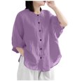 thumbnail image 2 of iHengLiXing Plus Size Spring Tops for Women 2025 Dressy Casual Women Vintage Art Half Sleeve Blouse Loose Lantern Sleeve Shirt Purple XL, 2 of 6