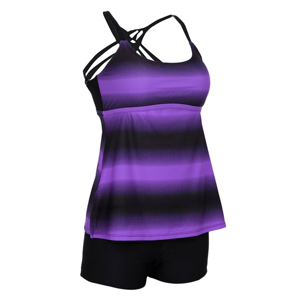 Las rayas más tamaño Tankini top boardshorts traje de baño 2 piezas púrpura 3xl 3XL Sunnimix traje de baño tankini para mujer