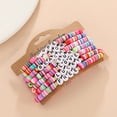 thumbnail image 4 of El colorido brazalete de cuentas sonrientes con letras de arcilla en verano, el brazalete retro de arcilla blanda, el conjunto de brazalete elástico de arcilla suave, la joyería de la pareja, 4 of 5