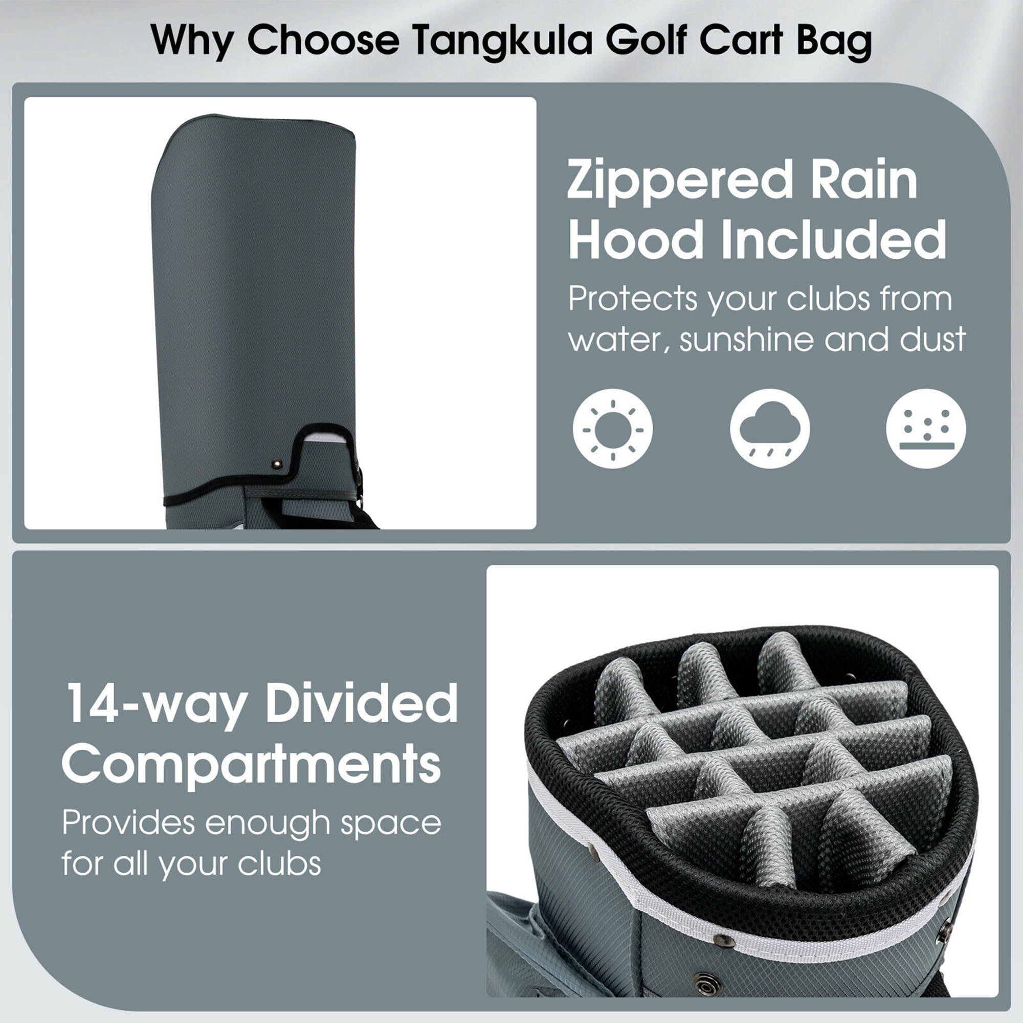 Gymax 14 Dividers Golf Cart Bag w/ 7 Zippered Pocket Cooler Bag Rain Hood Valuable Bag