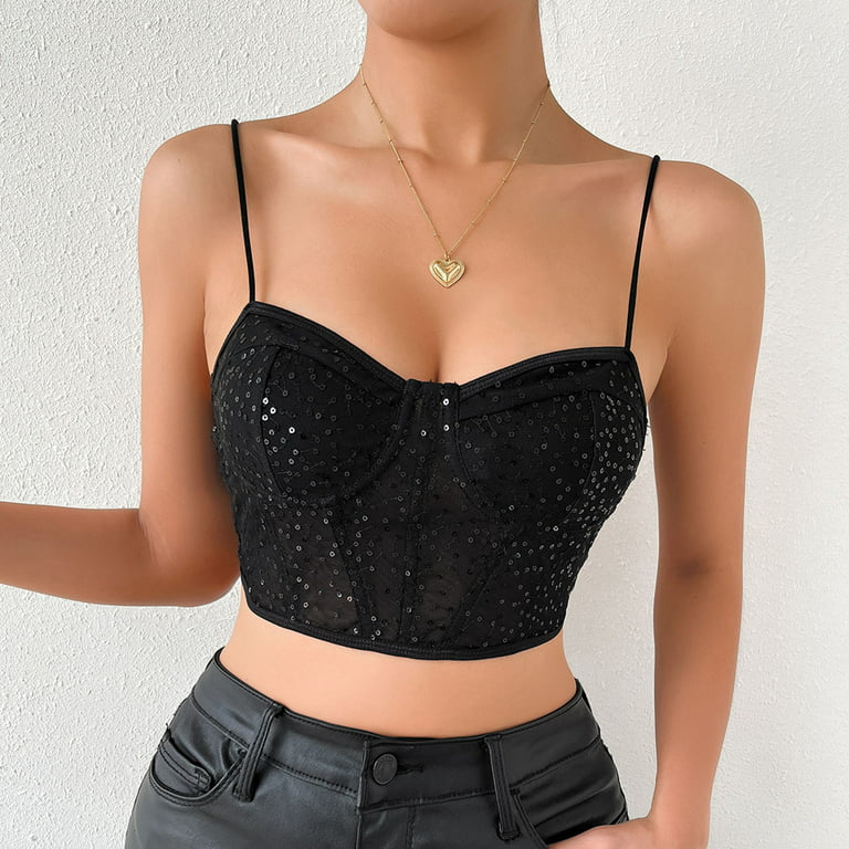 Camisole For Women K&Y 2022 New Woman Spaghetti Strap Beaded Bra Top Mesh  Sequined Suspenders Unique Fashion Corset Top Crop 