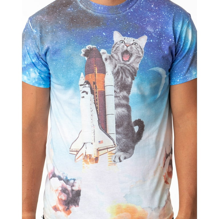 Space Kitty Mens Catstronaut Space Shuttle Blast Off Sublimated T Shirt S Adult