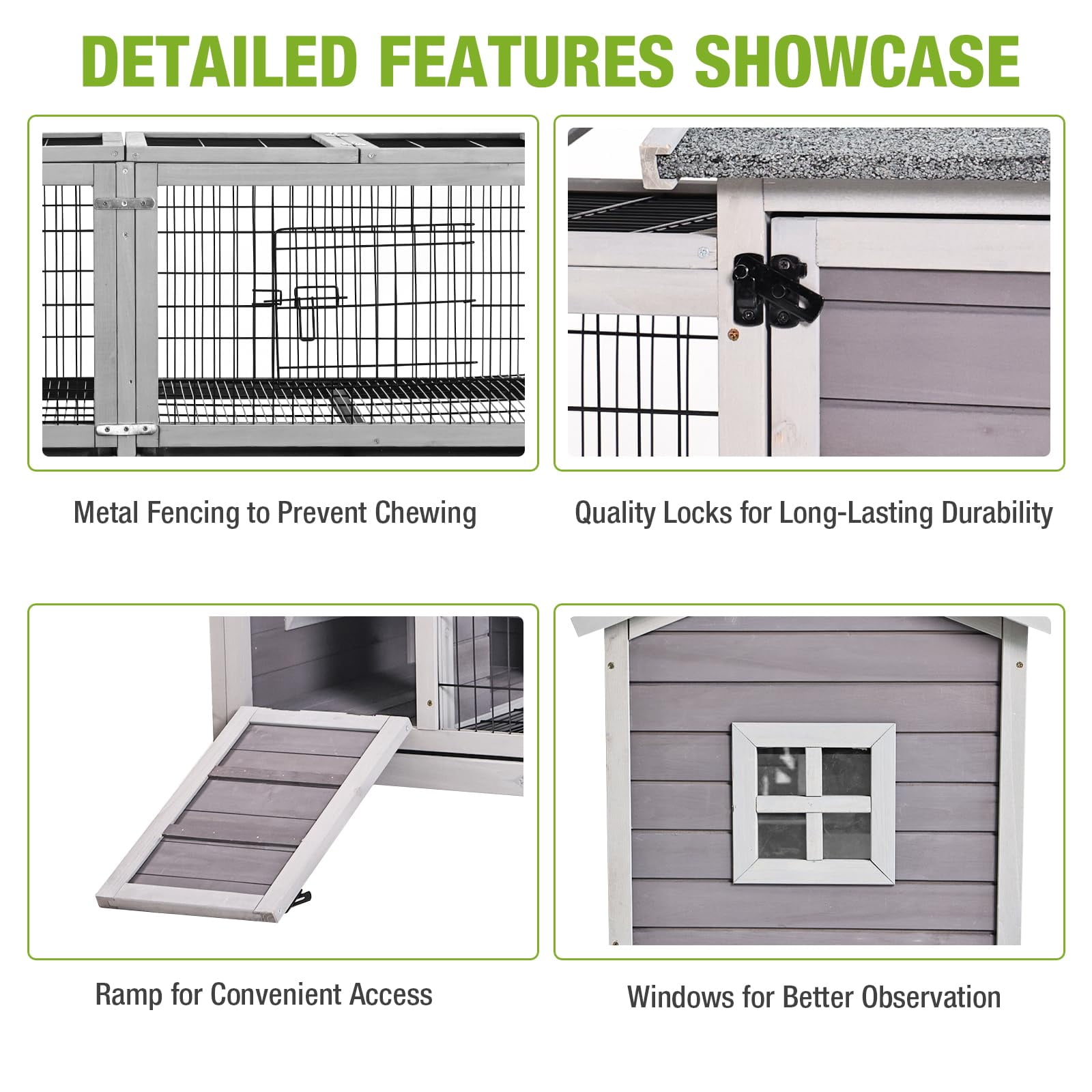 MEDEHOO Rabbit Hutch Outdoor Bunny Cage Indoor with Large Space Guinea Pig House on Wheels 10.4 ft², No Leak Trays, Run