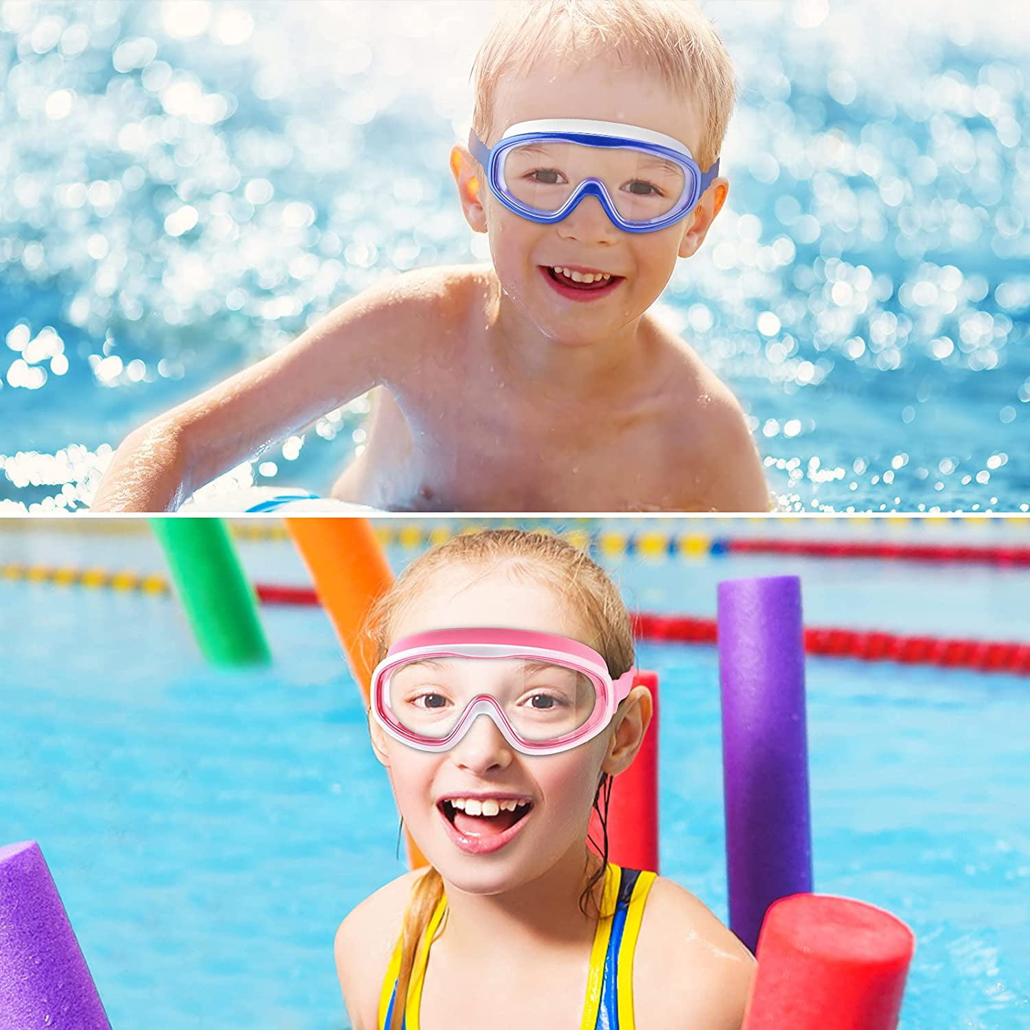2 Packs Crystal Clear Swim Goggles for Kids Boys, COOLOO Kids Swimming Goggles 