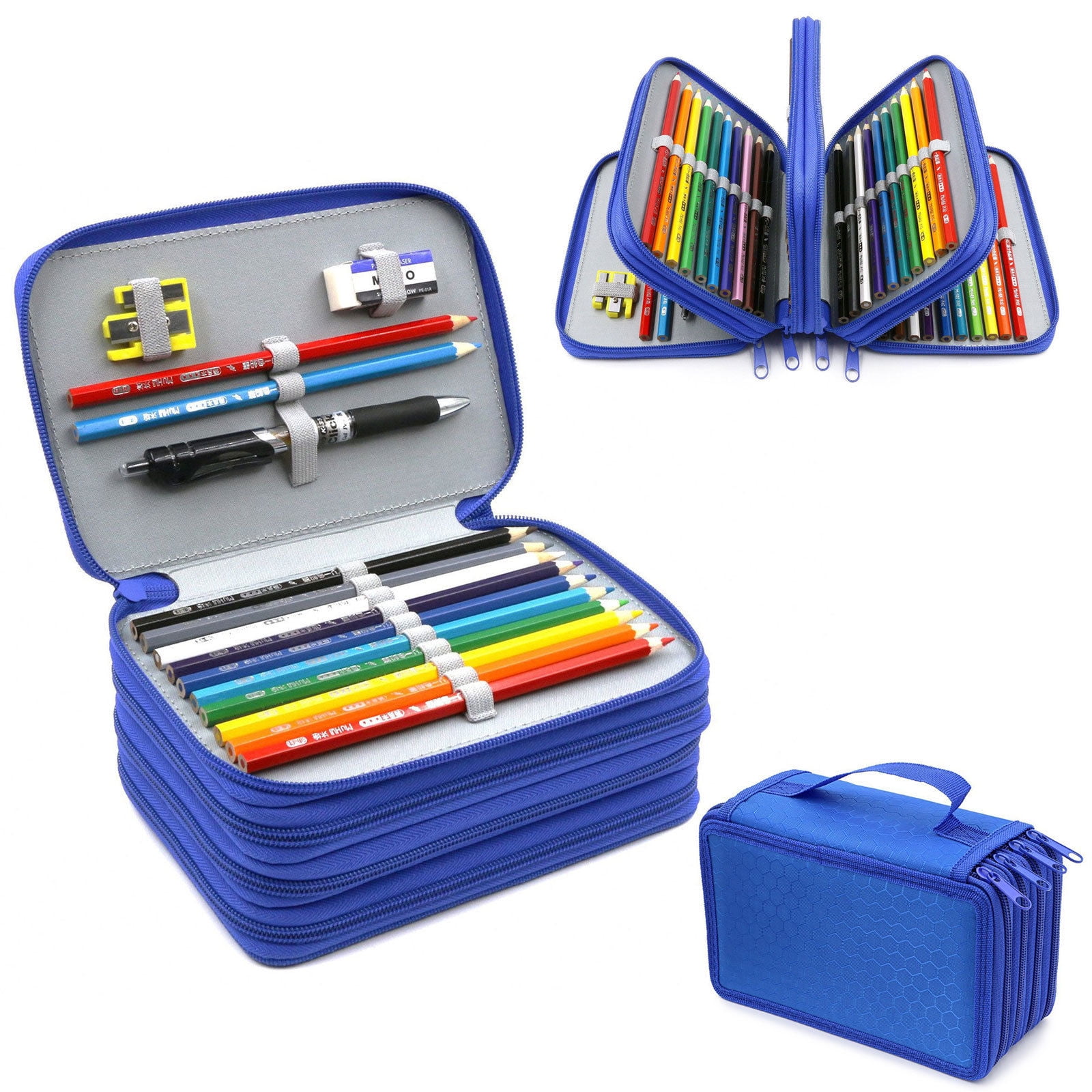 Black Pencil Case Useful Processed Pen Box 72 Slots Foldable Portable Fabric Office for Students School Artists