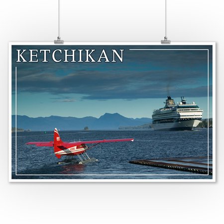 Ketchikan, Alaska - Float Plane & Cruise Ship - Lantern Press Photography (9x12 Art Print, Wall Decor Travel (Best Price For Alaska Cruise)