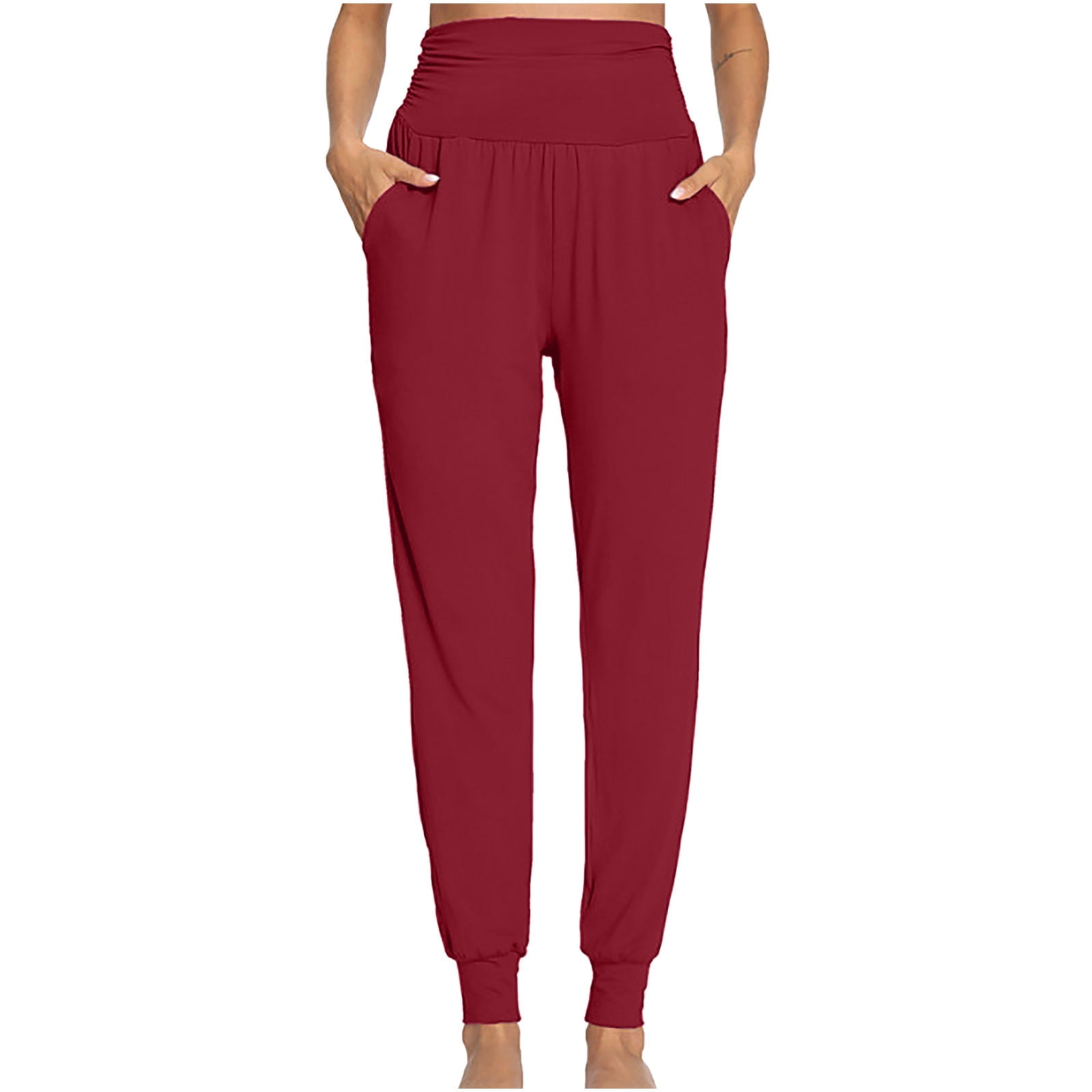 Women's Cozy Yoga Joggers Pants Solid Color High Waist Wrinkled Loose