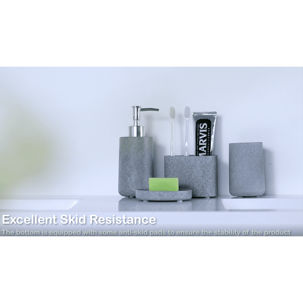 Kepooman 4 Pieces Bathroom Accessories Set, Toothbrush Holder Set for Bathroom Decor, Grey Kepooman 4 Pieces Bathroom Accessories Set, Toothbrush Holder Set for Bathroom Decor, Grey