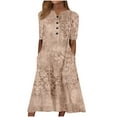 thumbnail image 2 of ICHUANYI Clearance Fashion Women Summer Printing Causal V-Neck Button Short Sleeve Vacation Pockets Dress(Khaki, M) ICHUANYI WER2023081001746, 2 of 5