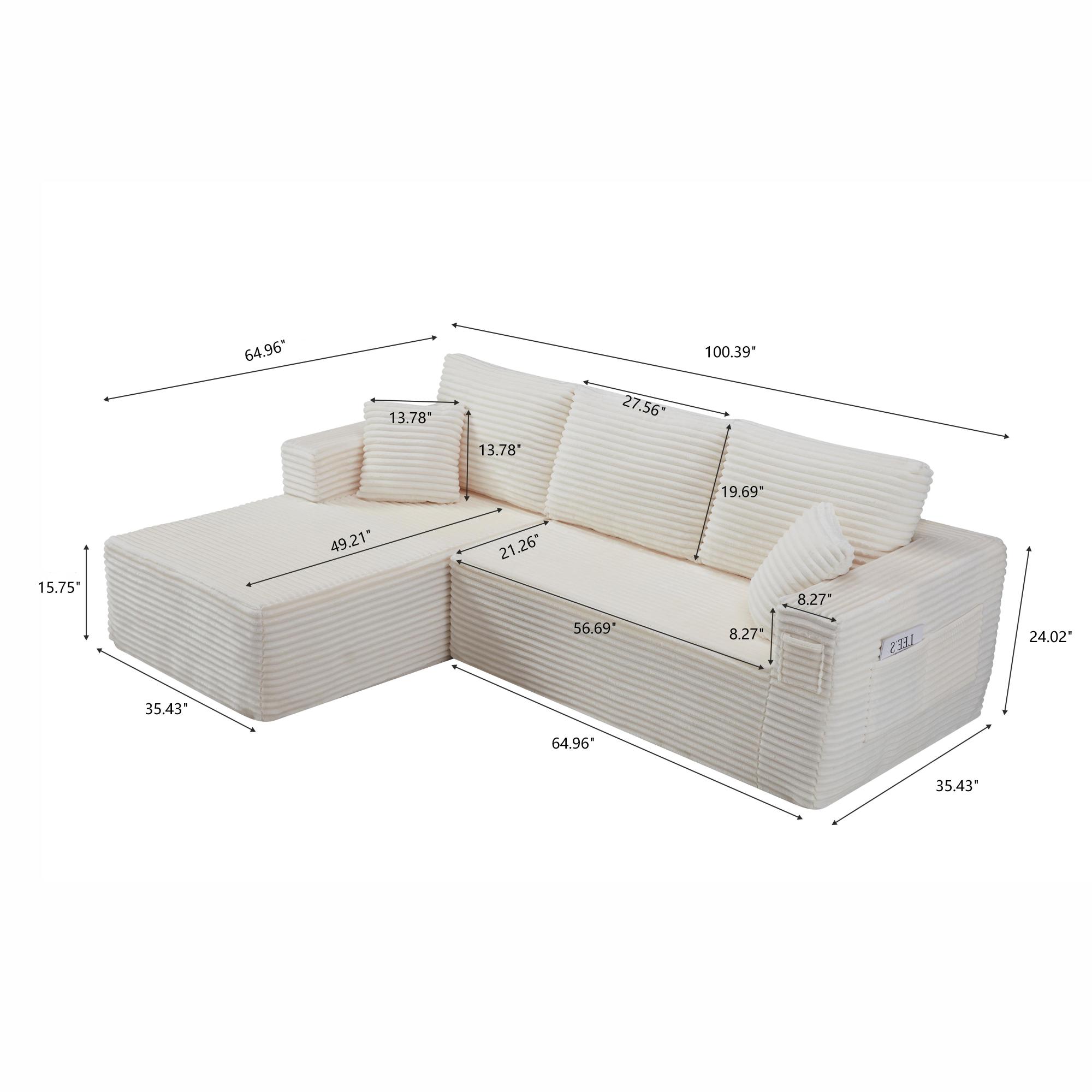 HOQBN 100.39" Cloud Sectional Couch with L-Shape Chaise,Modern Modular Sofa with Deep Seat,No Assembly Required,Compressed Packaging for Living Room Beige
