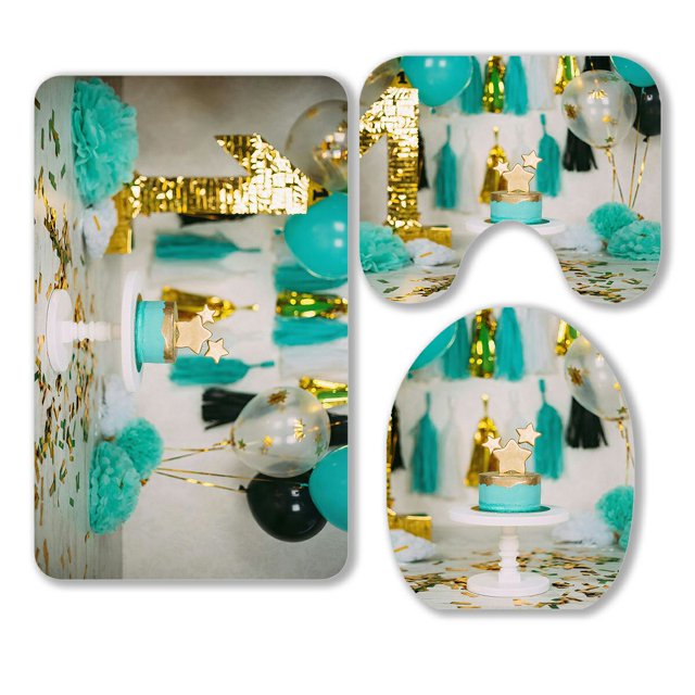 Juego de alfombrillas de baño ABPHQTO 3 piezas Globos de pastel de cumpleaños para niños