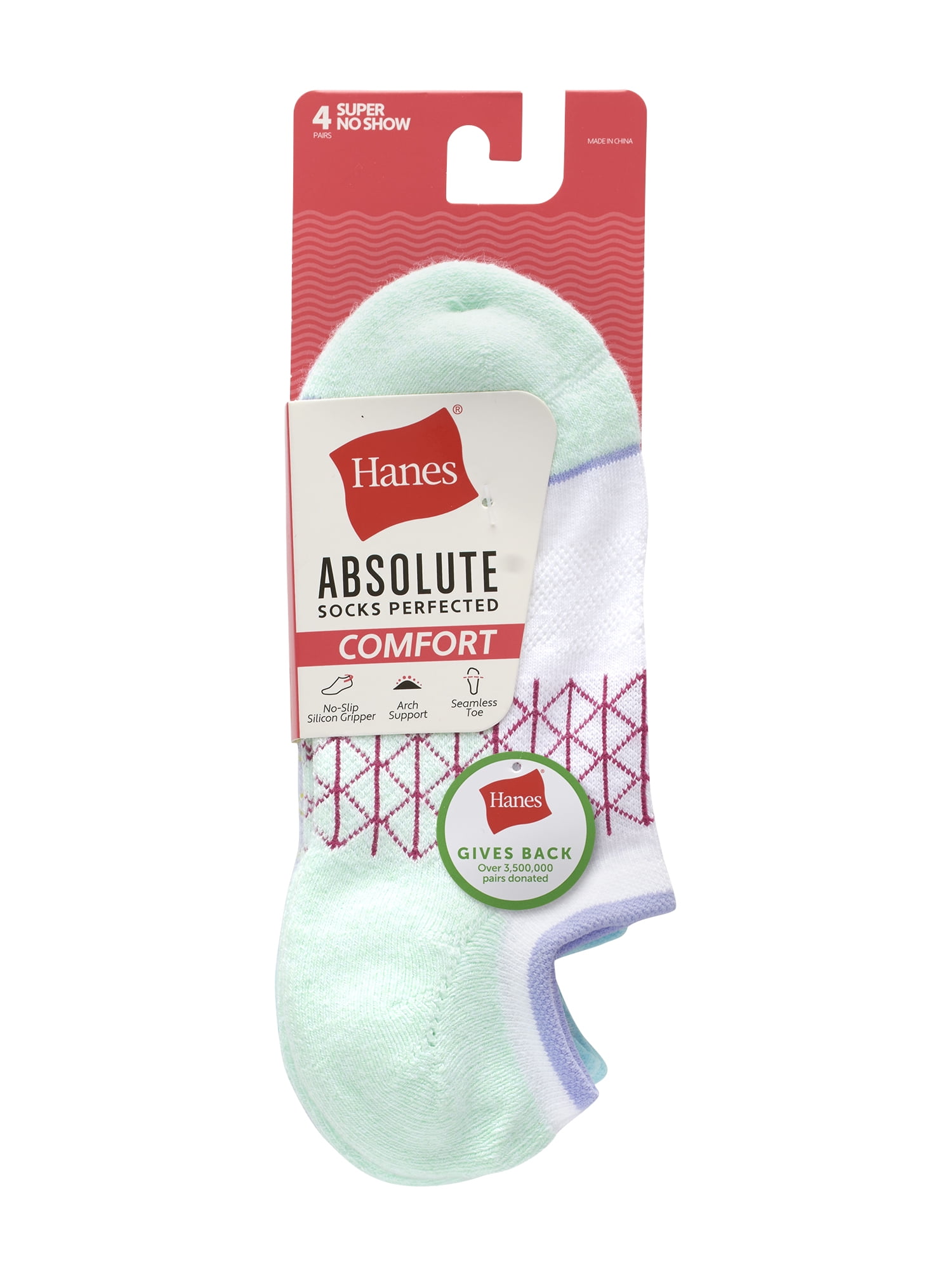 Hanes Women's Super No Show Socks with Gripper, Absolute Comfort, 4-Pack, Size 5-9