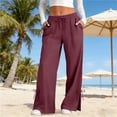 thumbnail image 5 of BODOAO Linen Pants Women Loose Fit Summer Pants Trousers Flowy Wide Leg Trousers Cotton Gauze Pants for Women Womans Summer Pants Breathable Linen Pant Work Business Trousers Long Pant Wine L, 5 of 9