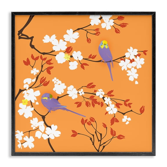 Stupell Industries Eclectic Parakeets on Orange Black Framed Giclee Art, 12 x 12, by Evelia Designs