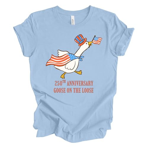 Patriot Pride Women’s Bella Canvas Graphic T-Shirt – 250th Anniversary Goose on The Loose Patriotic Design, Baby Blue, 3XL