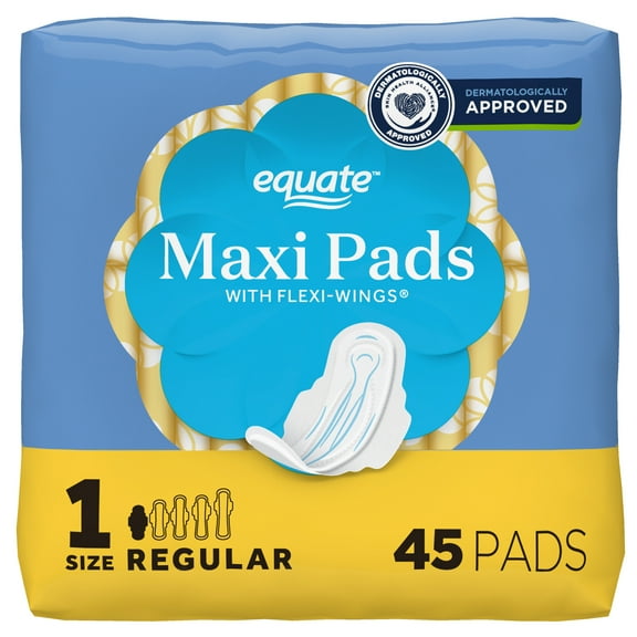 Equate Maxi Pads with Wings, Size 1, Regular Absorbency, Compare to Always® (45 Count)