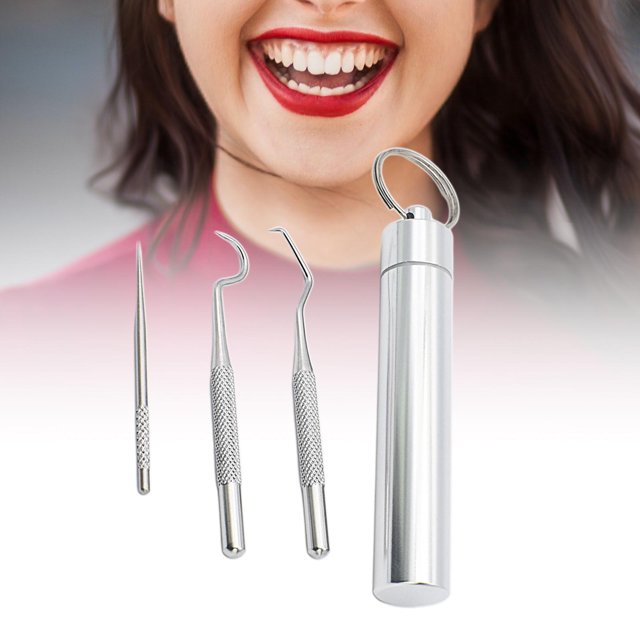 Juego grande de 3 uds de Palillos de dientes de acero inoxidable Macarena para limpieza oral