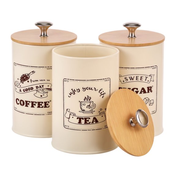 Coffee Tea Sugar Container Set Solid Large Capacity Metal Vintage Kitchens Containers Kit Versatile Airtight Canister Sets Pretty Sugar Tea Storage Containers Pots for Kitchens