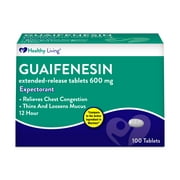 Healthy Living Guaifenesin Cough and Profile. Mucus Relief Extended-Release Tablets, 600 mg, 12 Hour Expectorant Caplet, 100 Count