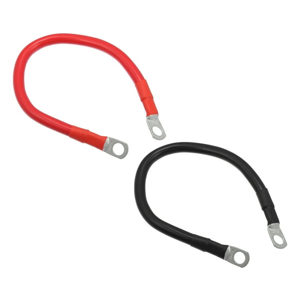 Unique Bargains 1 Pair 4 AWG Gauge 1ft Battery Inverter Cables with 3/8" Ring Universal for Car Vehicle RV Black Red