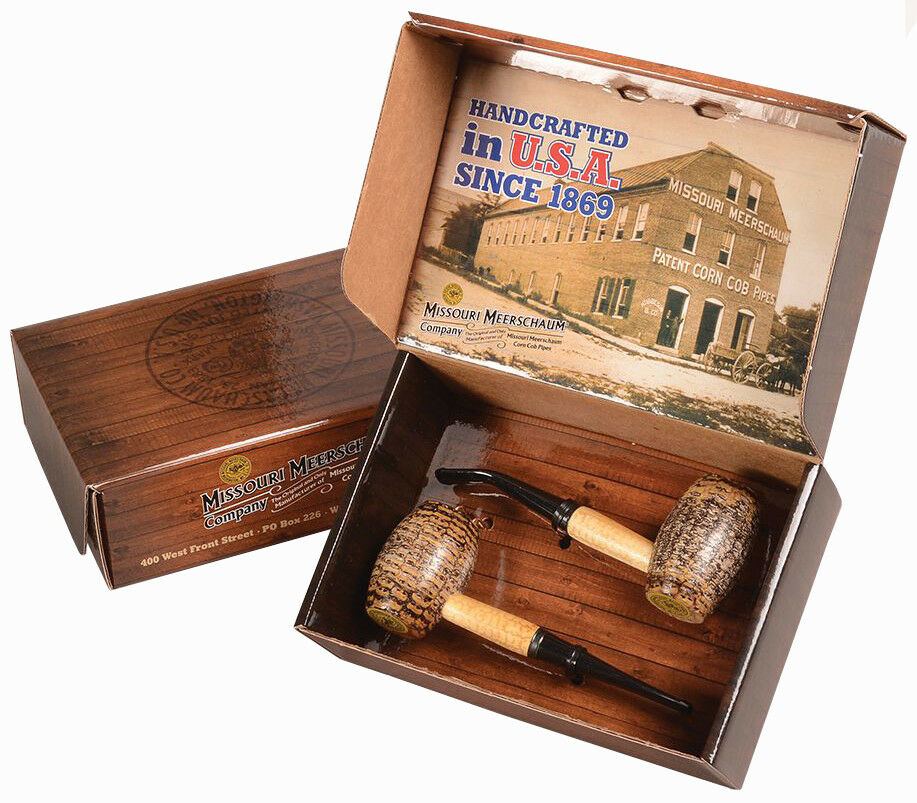 2 Tobacco Pipe Country Gentleman Missouri Meerschaum Corn Cob Gift Set