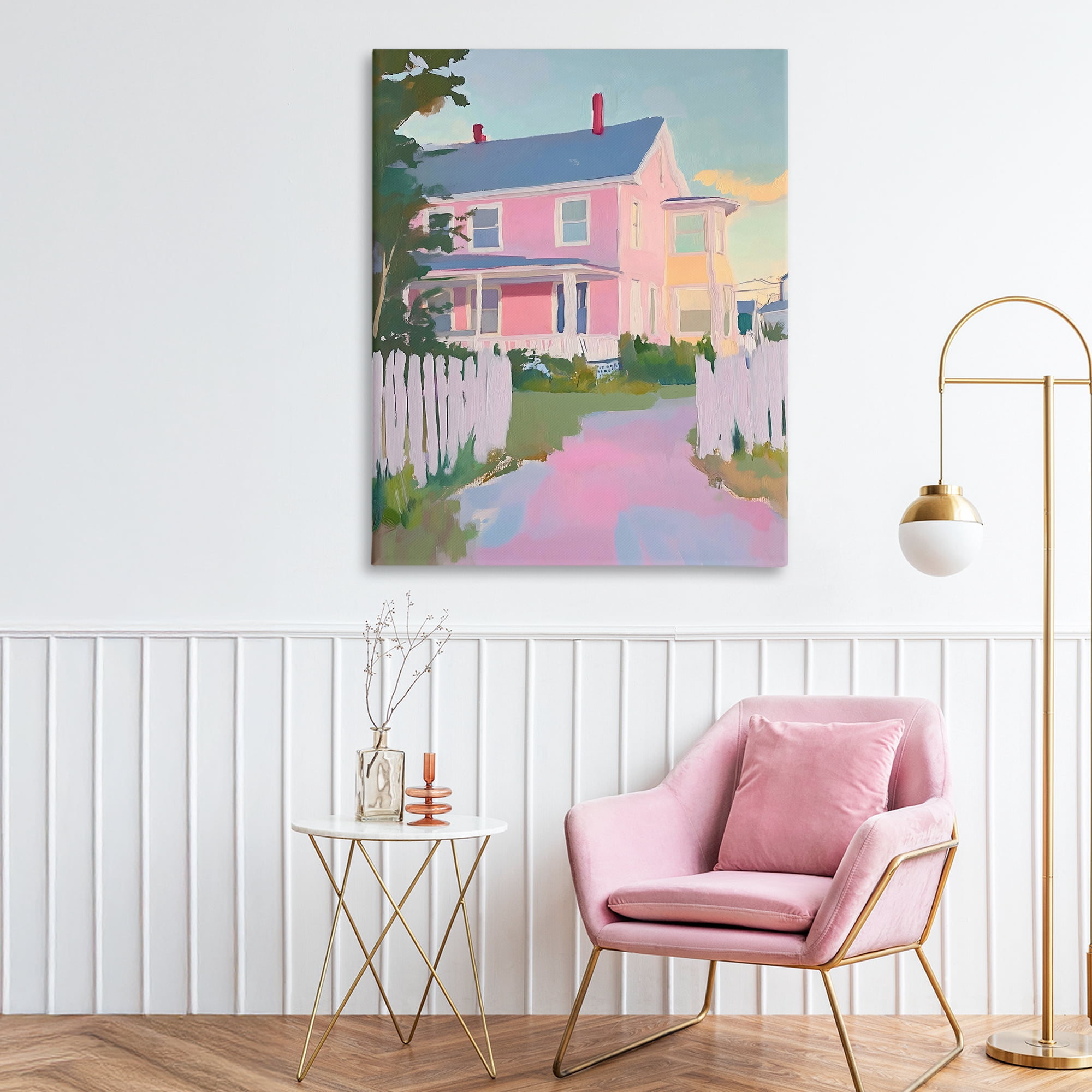Stupell Industries Pastel Pink House with Fence Canvas Wall Art, design by The Prints Vibe