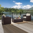 thumbnail image 2 of Palm Harbor 3 Piece Outdoor Wicker Seating Set With Sand Cushions - Two Outdoor Wicker Chairs & Glass Top Table, 2 of 5