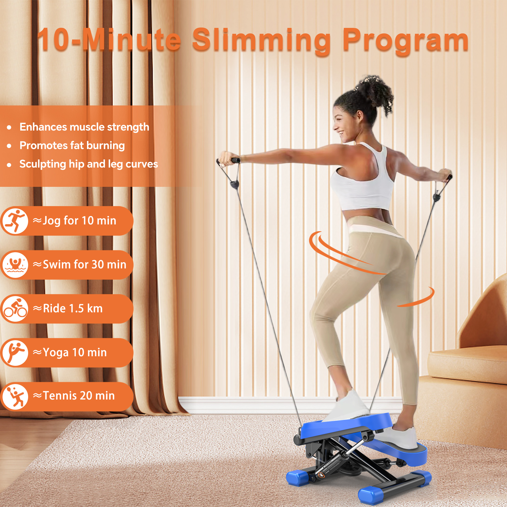 Mini Steppers for Exercise, Stair Stepper for Home with Resistance Bands Stepper with LCD Monitor, Black+Blue