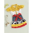 thumbnail image 4 of Kids Girl Summer Outfits Plaid Print Fly Sleeve Shirts Tops Cow Pattern Ruffles Patchwork Denim Skirts Headband 3Pcs Clothes Set, 4 of 8