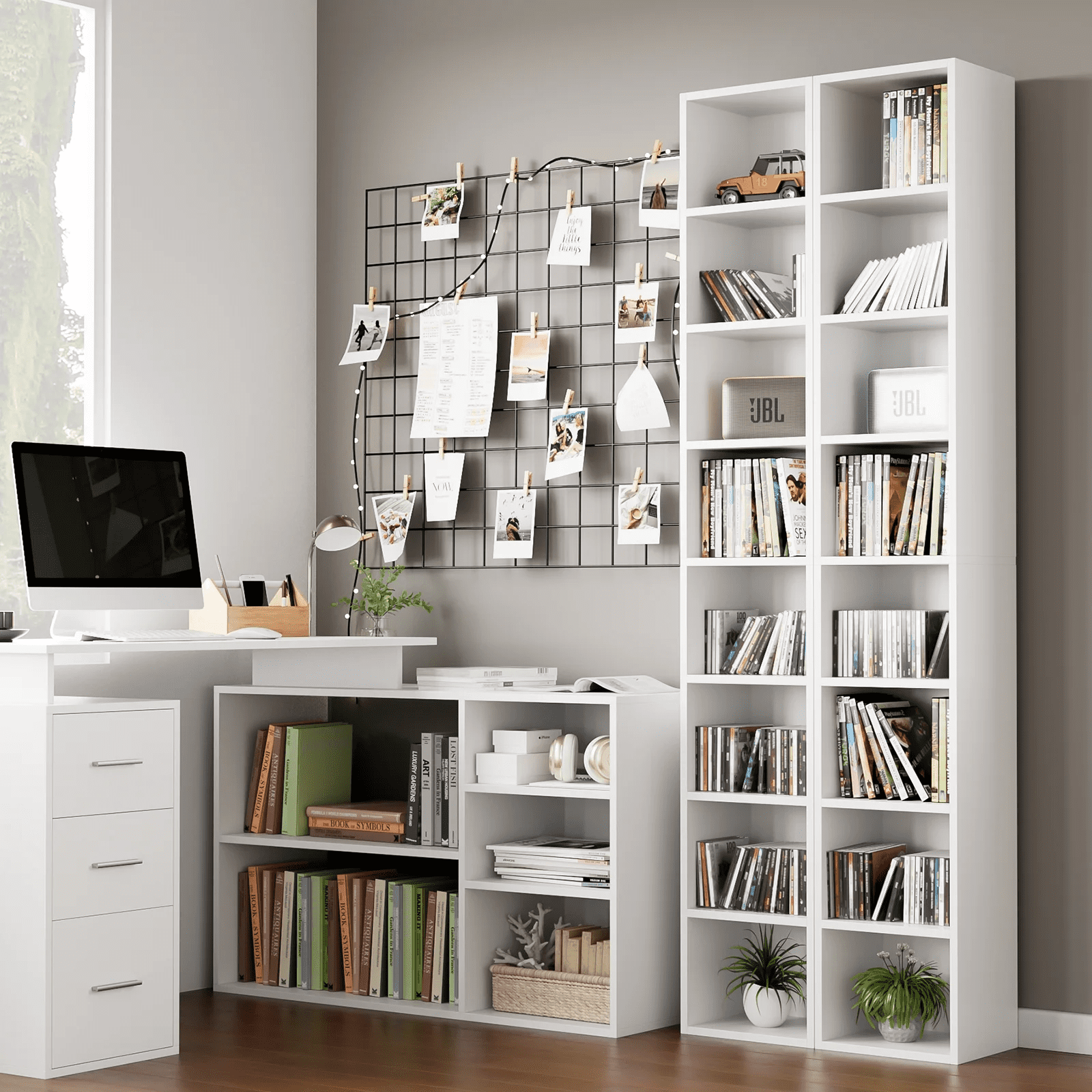 Homfa 8-Tier Wood Bookcase,71''Tall Storage Cube Organizer with Adjustable Shelves for Living Room Bedroom,2PCS,White