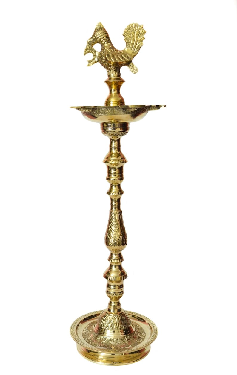 Mahabharat Diya || Kuthu Vilakku || Brass Oil Lamp Traditionally Designed Nakasi with Annapakshi/Peacock- Size: Height- 24 inches