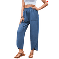 thumbnail image 2 of Women Baggy Wide Leg Pants Casual Elastic Waisted Palazzo Harem Pants with Pockets Blue S, 2 of 7