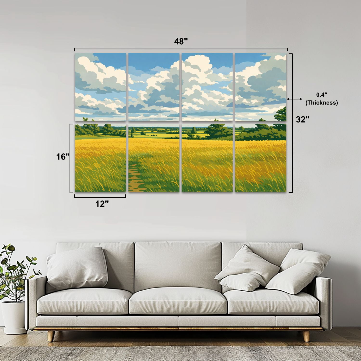 8 Pack Art Acoustic Panels Sound Absorbing An oil traditional English countryside view farm fields Decorative Soundproof Wall Panels Self Adhesive for Nursery Game Room Bedroom 48"x32"
